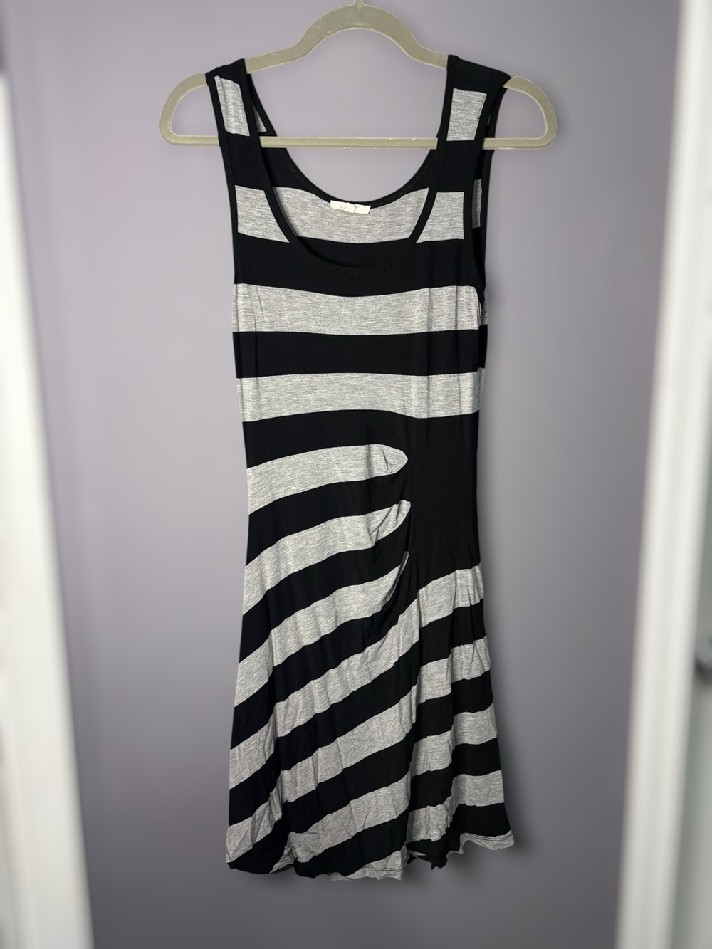 Mystree Gray and Black Striped Ruched Side Tank Dress Small